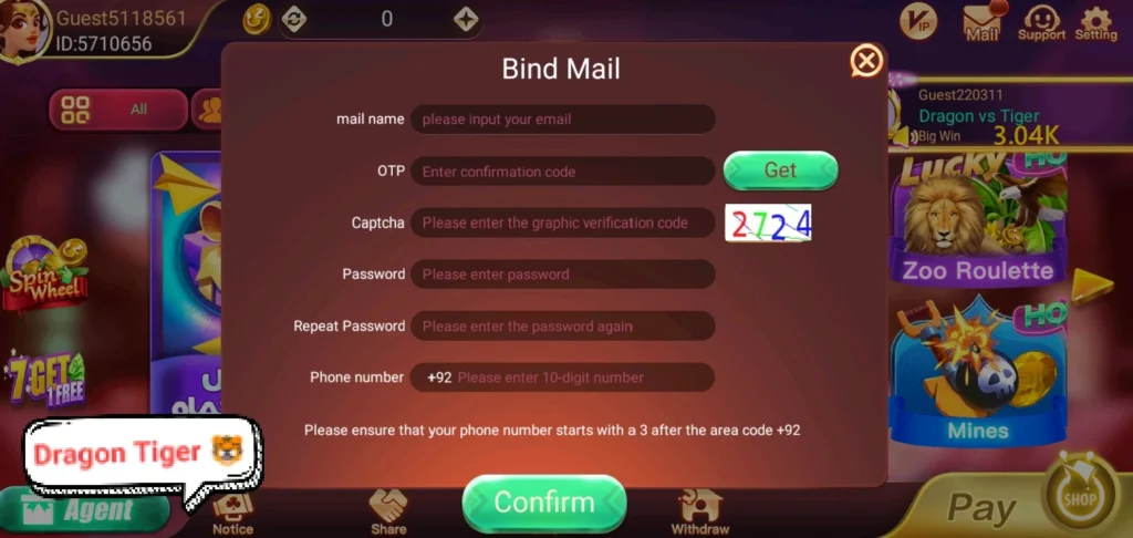 Dragon Tiger Club Create your account