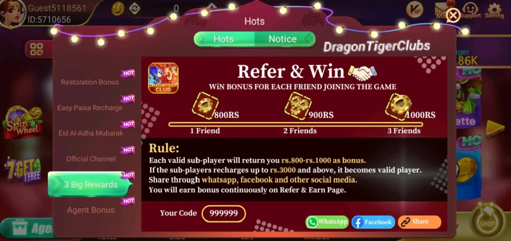 Dragon Tiger Club Referral Rewards Program